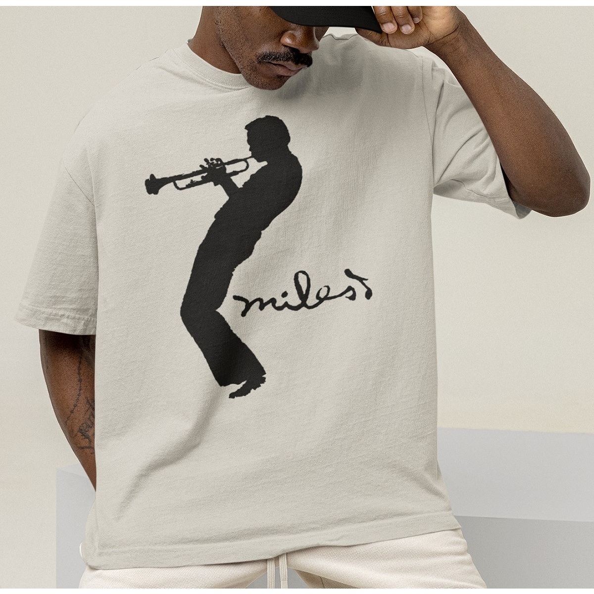 Miles Davis Silhouette Greige Color T-Shirt
